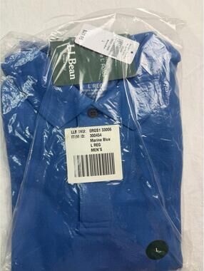 🌊L.L.Bean Blue Cotton Polo Shirt NWT Premium Double L Men’s Size L 15-5 🌊
